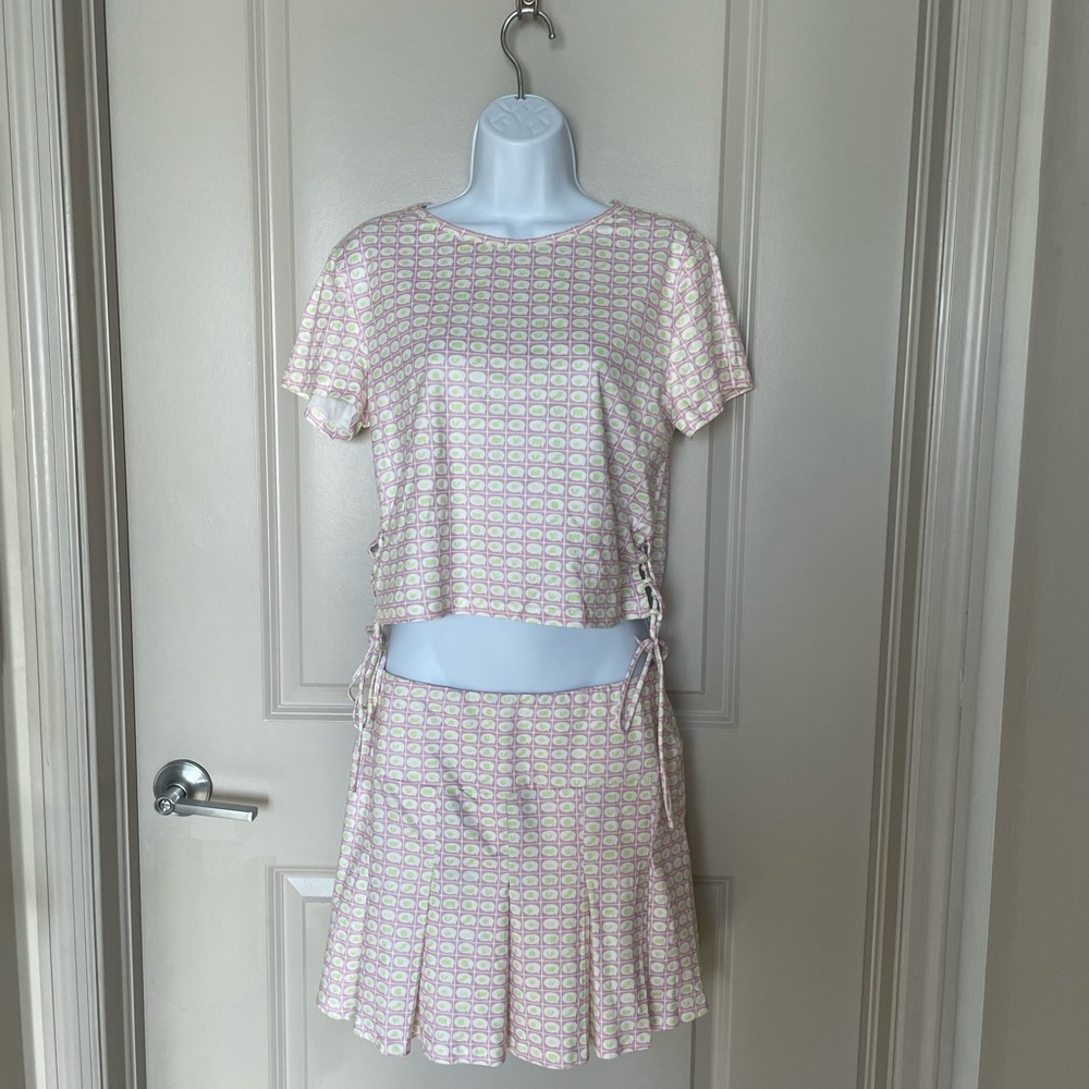 Elodie Pink and White Patterned Mini Skirt Set